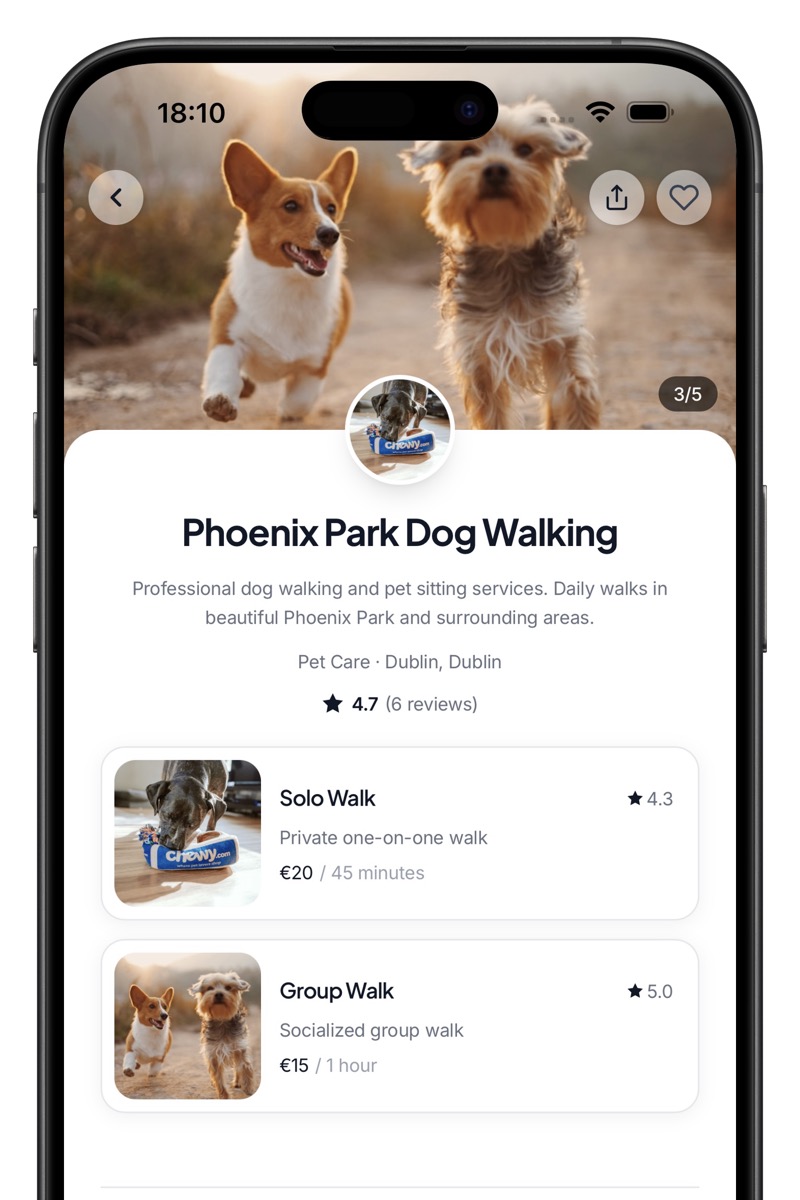 Customer app → dog walking profile
