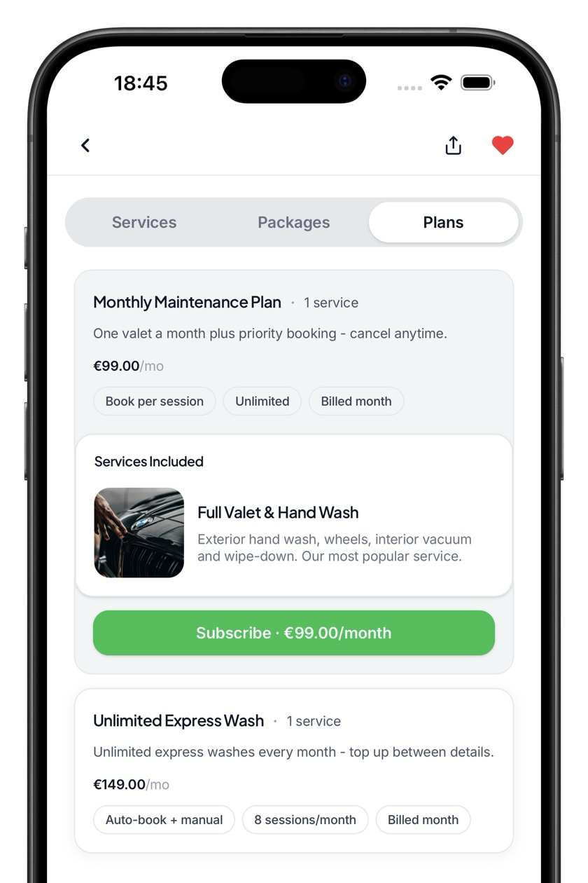 Business page → Plans tab
