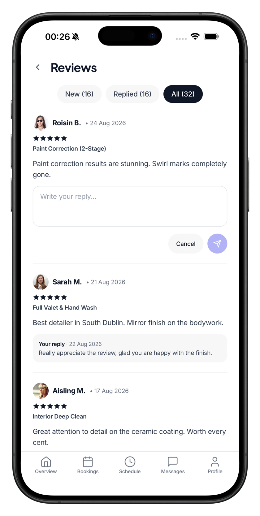 Business app → Reviews → respond